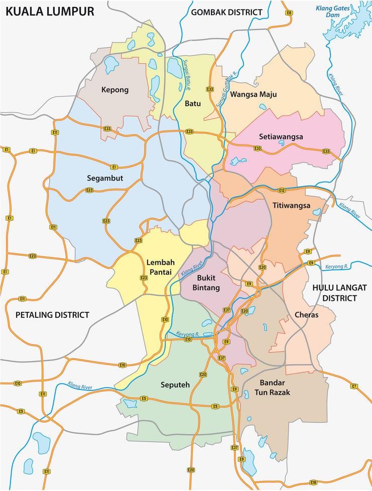 Mappa stradale di Kuala Lumpur (KL)
