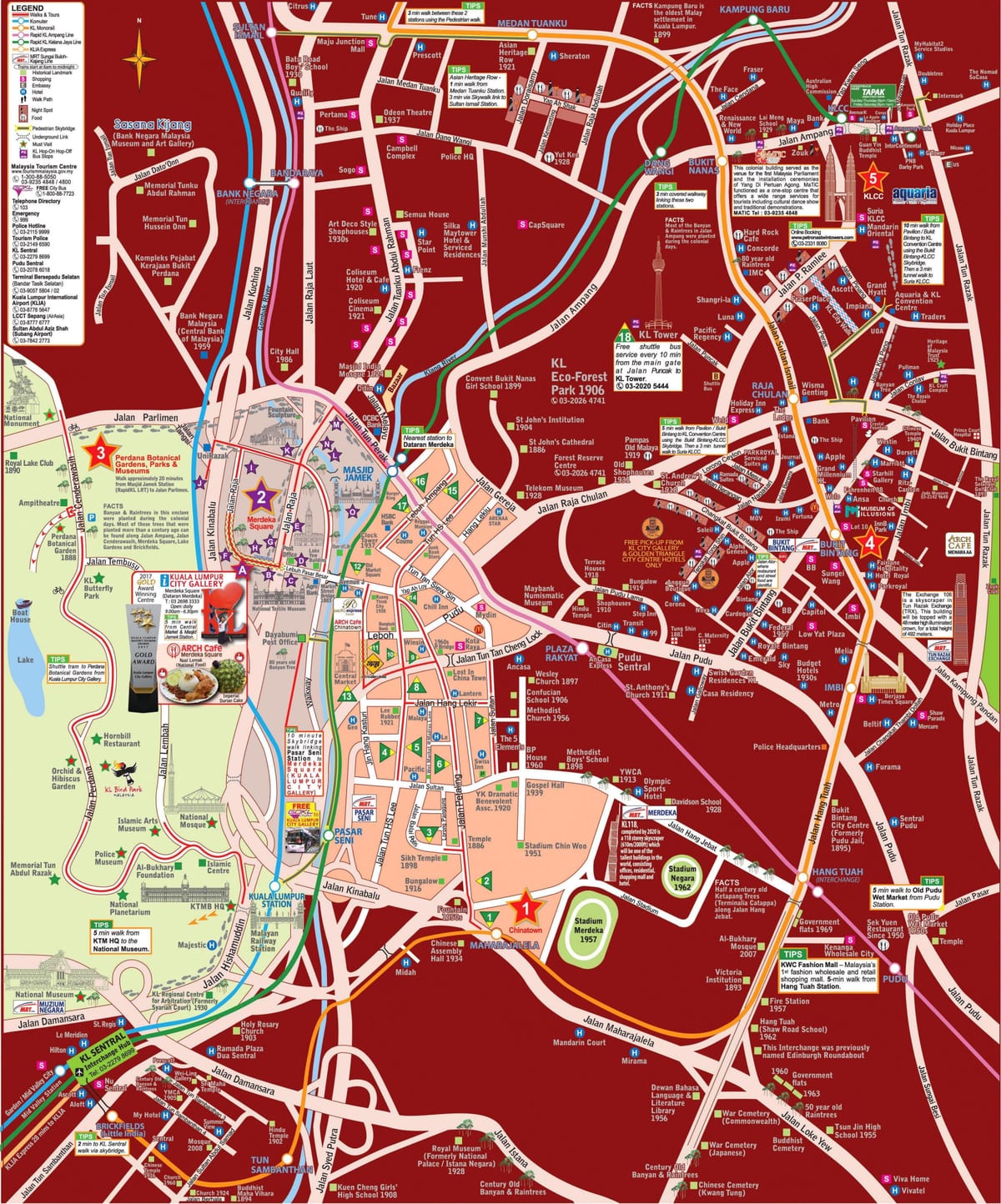 Mappa dei tour a piedi di Kuala Lumpur (KL)
