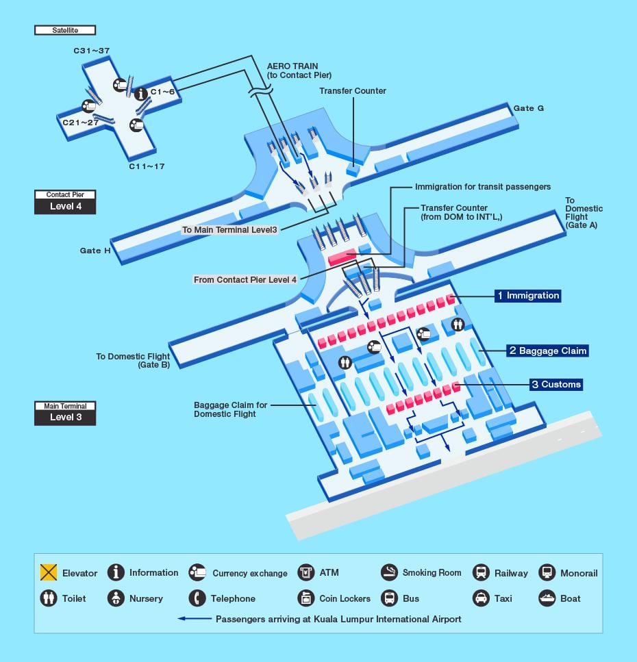 Mappa del terminal dell'aeroporto di Kuala Lumpur (KL)