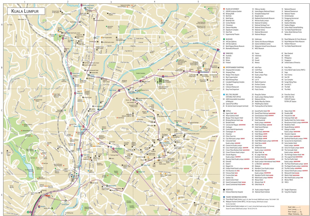 Mappa turistica di Kuala Lumpur (KL)