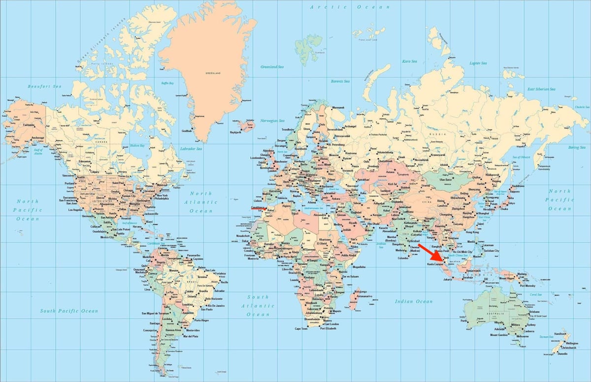 Posizione di Kuala Lumpur (KL) sulla mappa del mondo