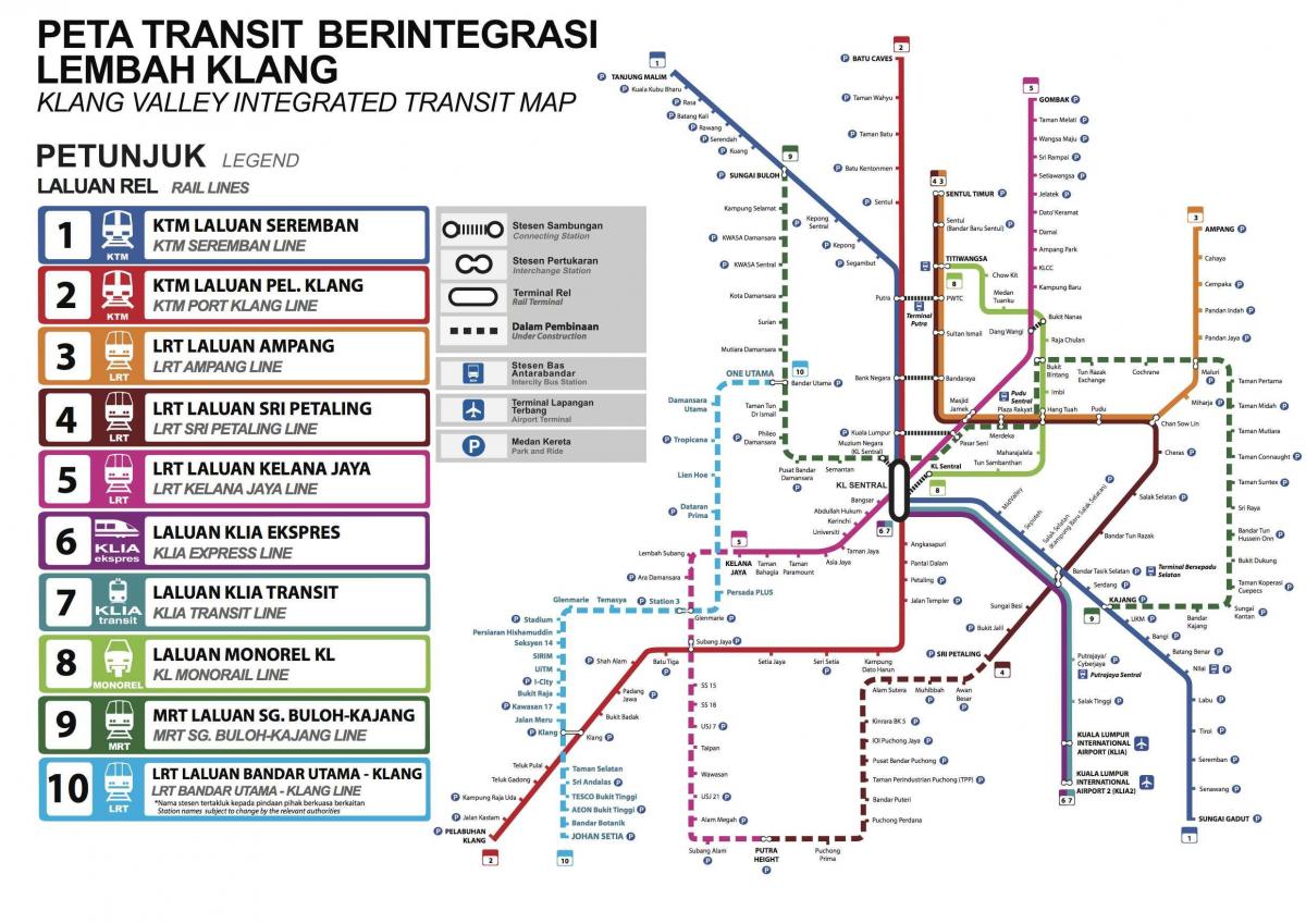 Mappa dei trasporti di Kuala Lumpur (KL)
